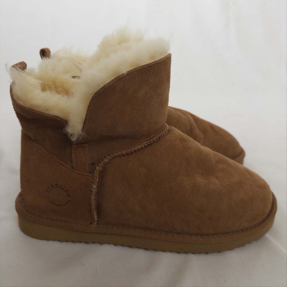 Fireside by Dearfoams Sydney Shearling Foldover Bootie Brown Suede Size US 8 EU